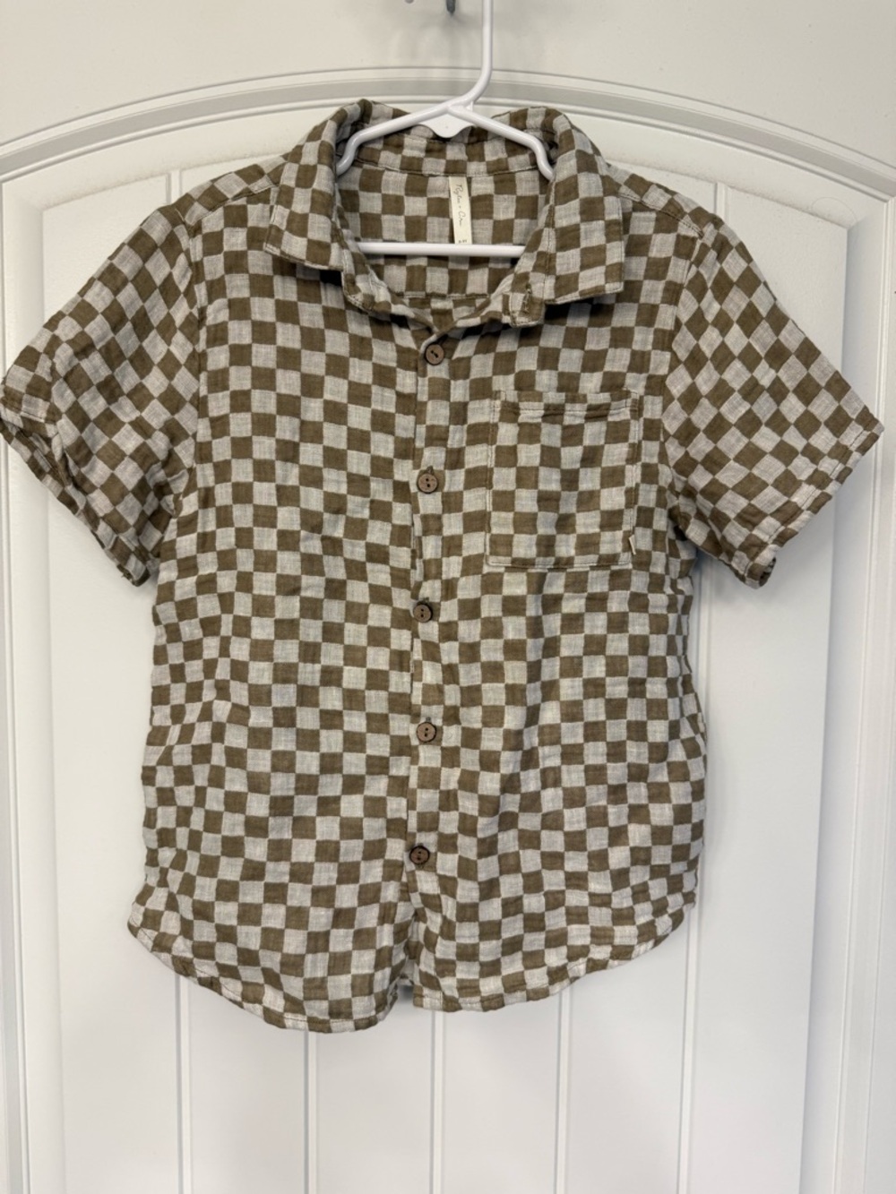 Rylee & Cru Boys Checkered Linen Blend Button Down Shirt